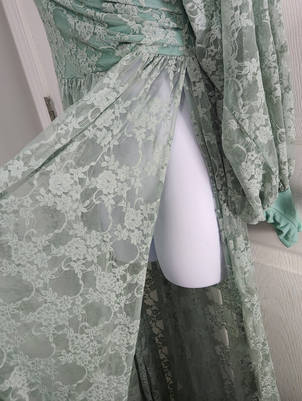 Green lace phototshoot maxi maternity dress small ethereal romance greek goddess - Picture 5 of 16